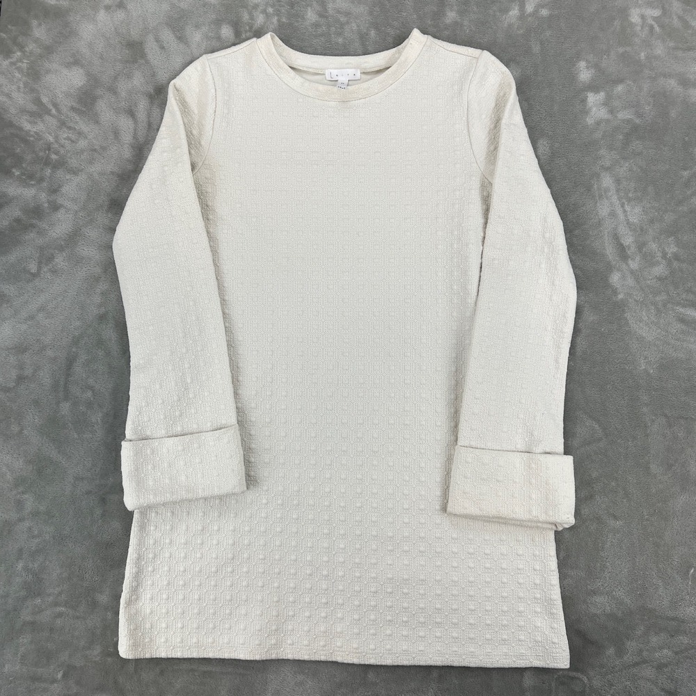 Leith Ivory Textured Knit Long Sleeve Mini Dress‎ Crew Neck Off White XS